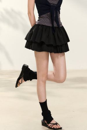 Black High-Waisted Pleated Puffy Skirt