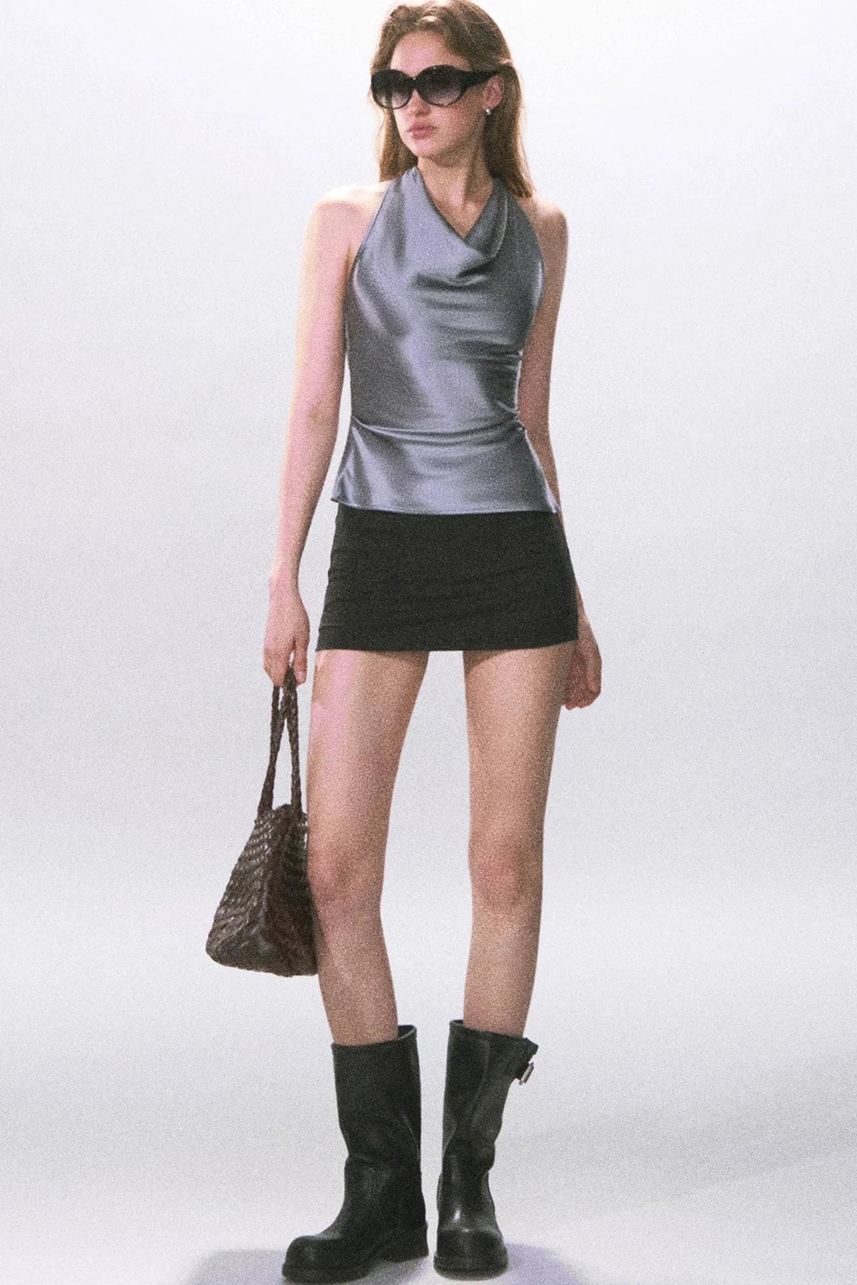 Black Knitted A-Line Skirt