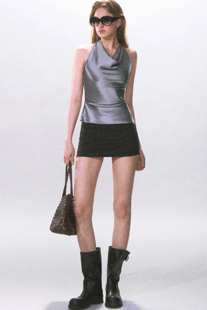 Black Knitted A-Line Skirt