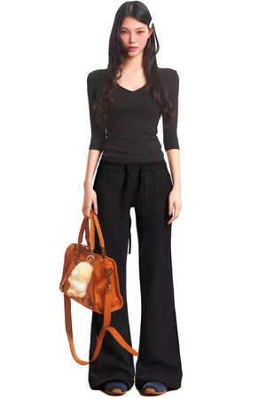 Black Knitted Bell-Bottom Pants
