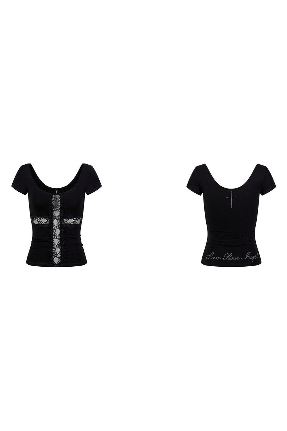 Black Lace Patchwork Short Sleeve Top