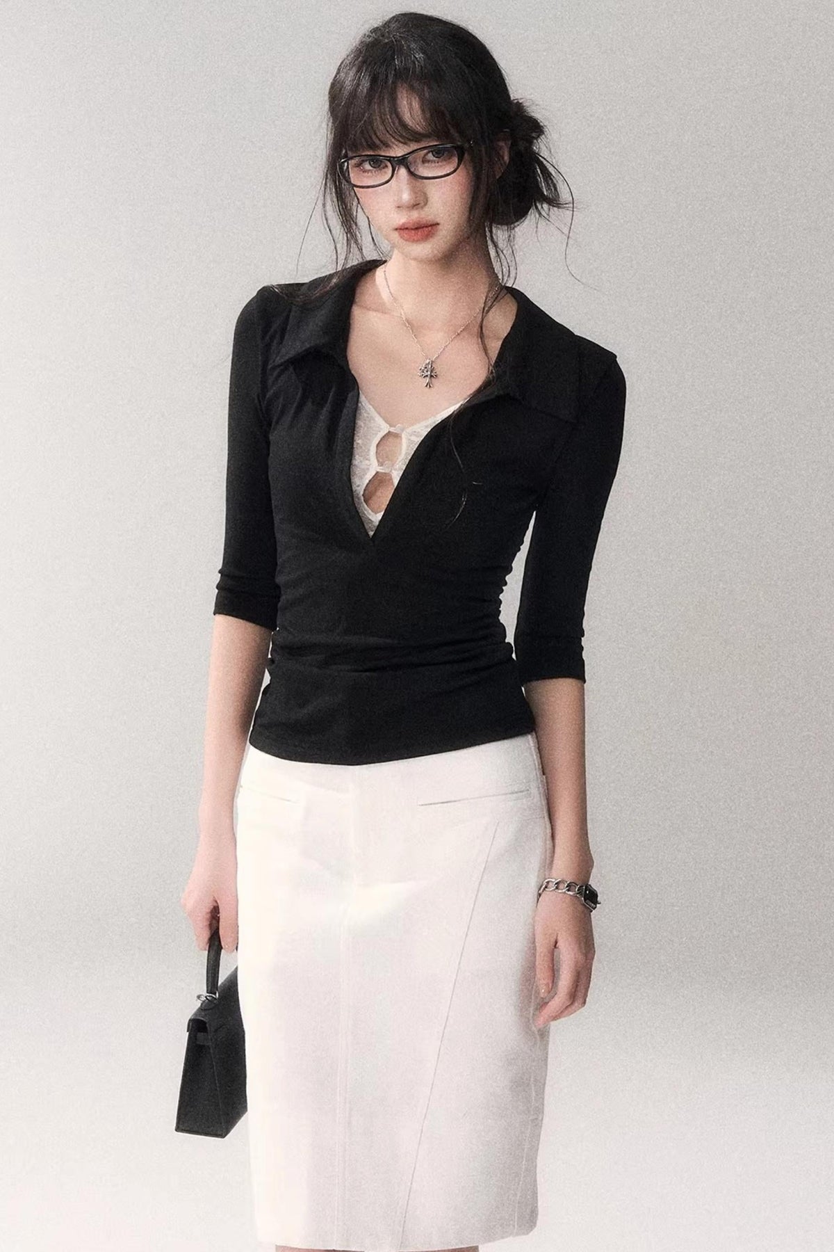 Black Lace Patchwork Top