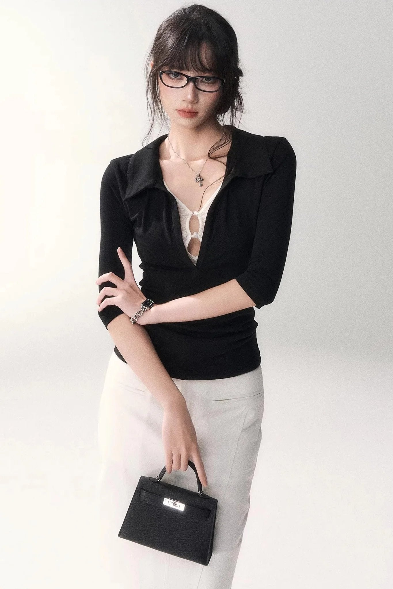 Black Lace Patchwork Top