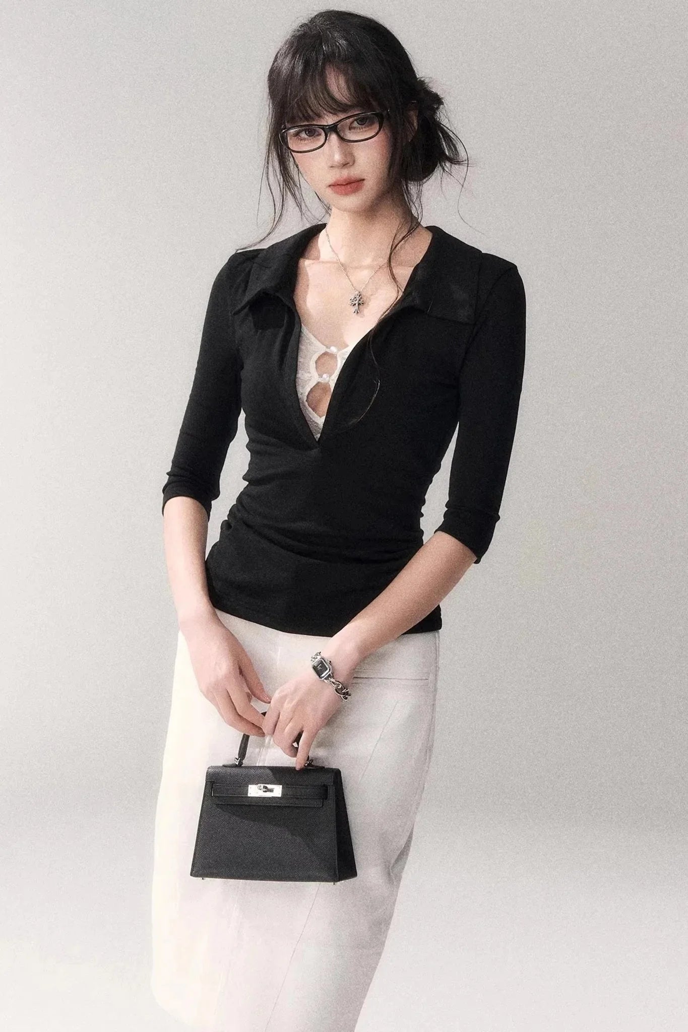 Black Lace Patchwork Top