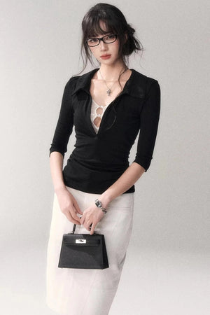 Black Lace Patchwork Top