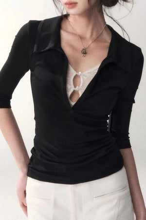 Black Lace Patchwork Top