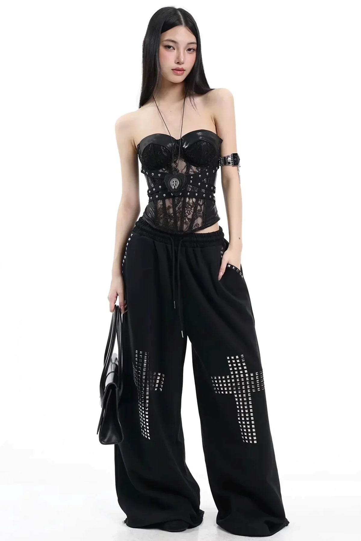 Black Lace Rivet Vest