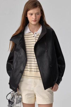Black Matte Leather Biker Jacket