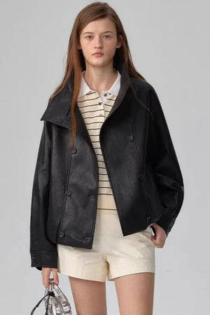 Black Matte Leather Biker Jacket