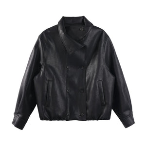 Black Matte Leather Biker Jacket