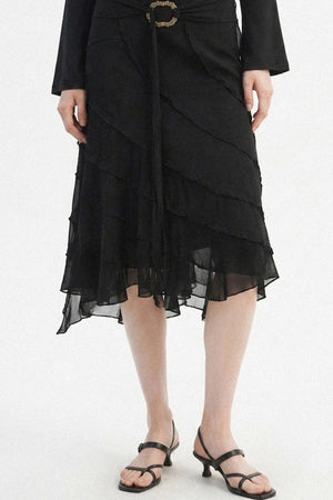 Black Metal Ring Tie Irregular Layered Tulle Skirt