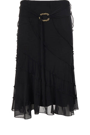 Black Metal Ring Tie Irregular Layered Tulle Skirt