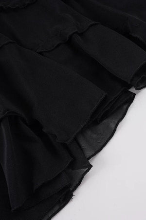 Black Metal Ring Tie Irregular Layered Tulle Skirt