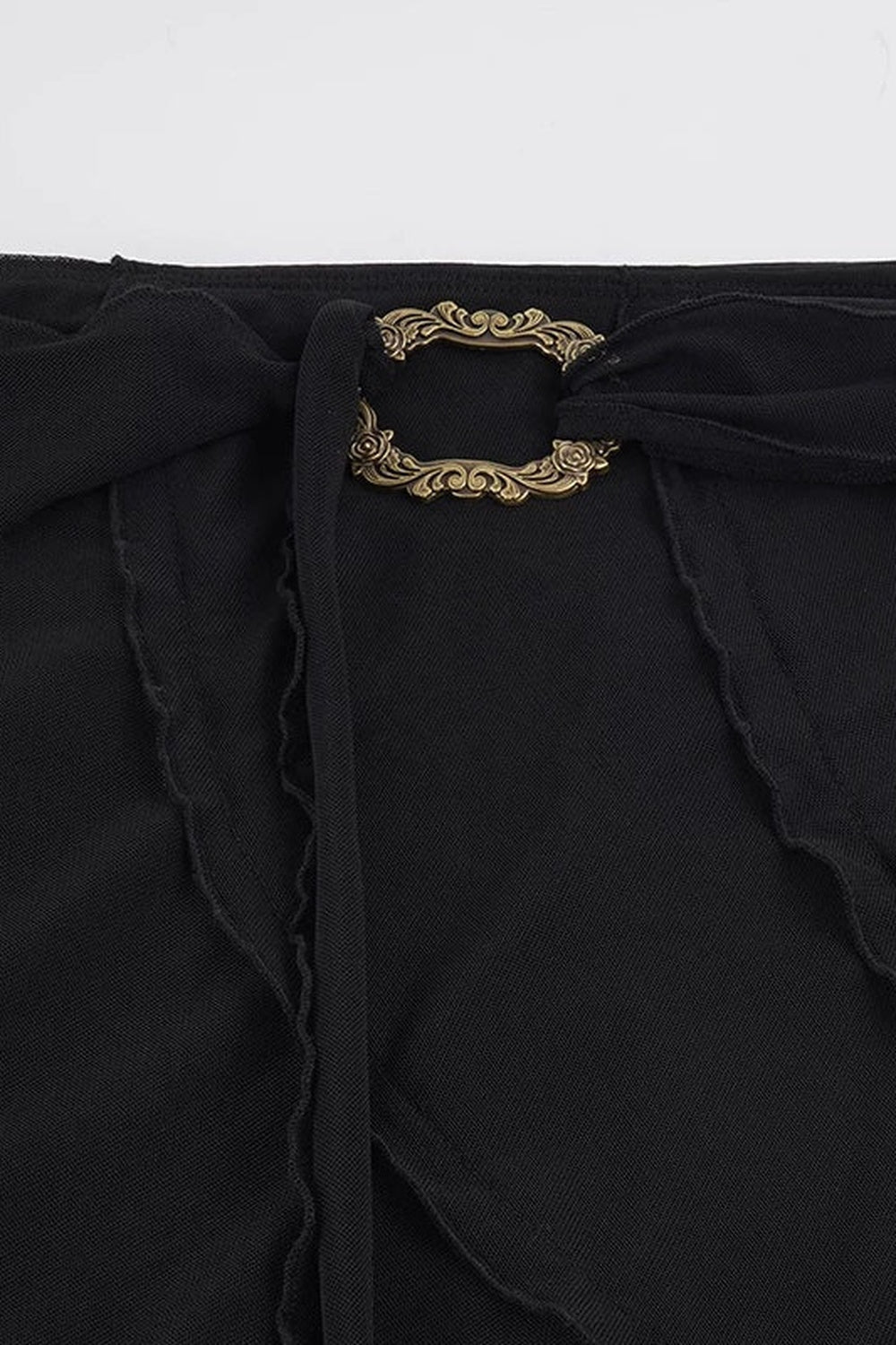 Black Metal Ring Tie Irregular Layered Tulle Skirt