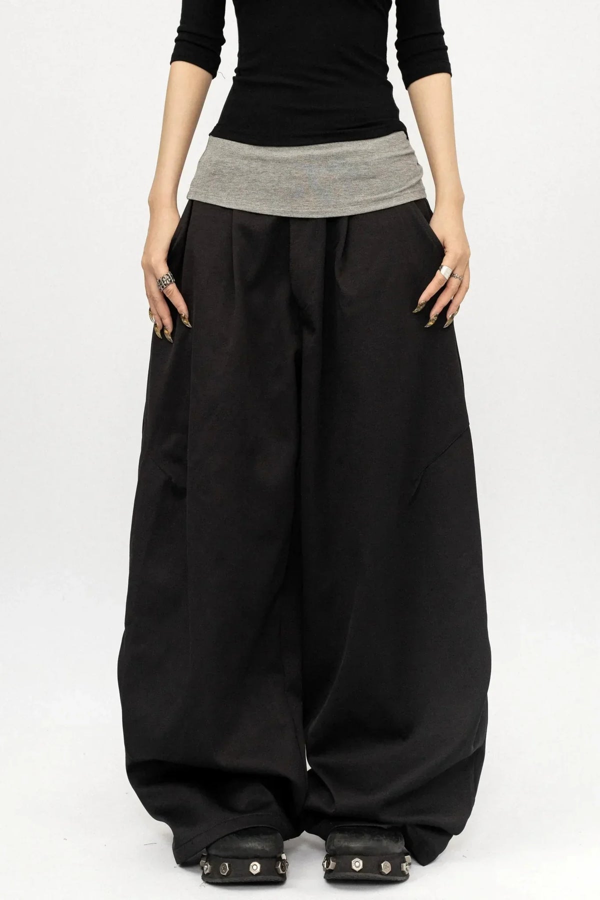 Black Minimalist Wide-Leg Pants