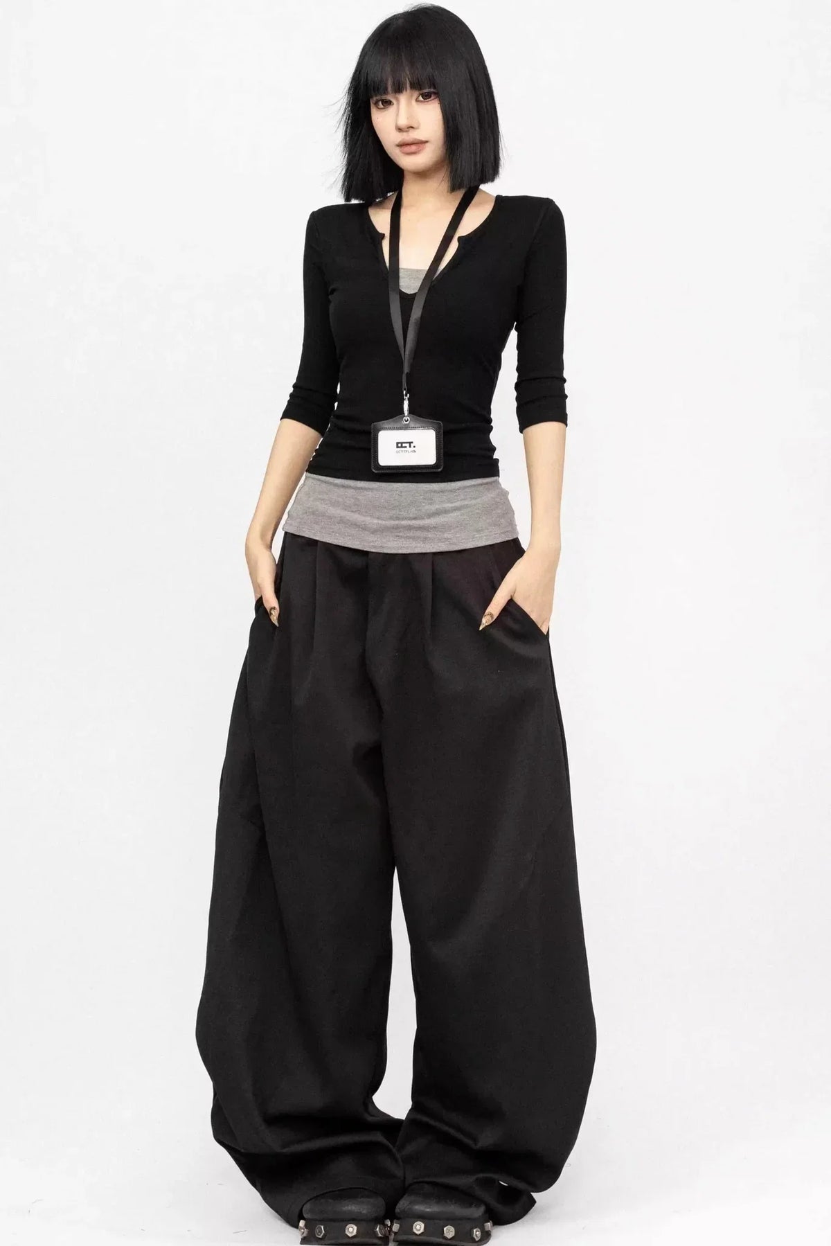 Black Minimalist Wide-Leg Pants