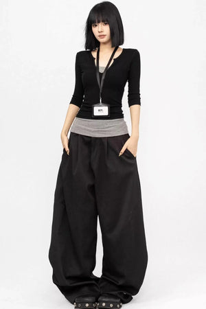 Black Minimalist Wide-Leg Pants