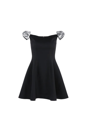 Black Off-Shoulder Cinched Waist Dress