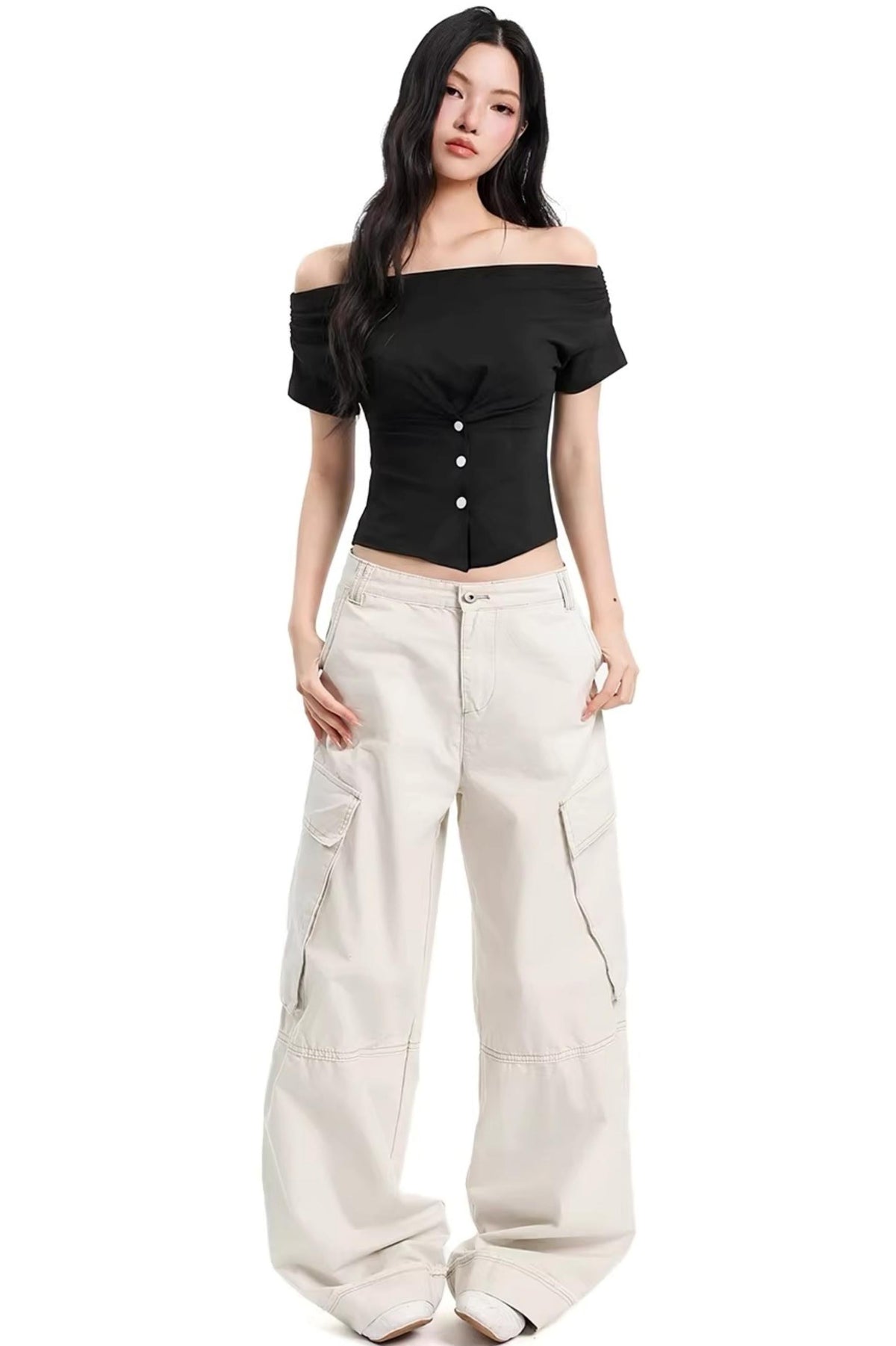 Black Off-Shoulder Fitted Top