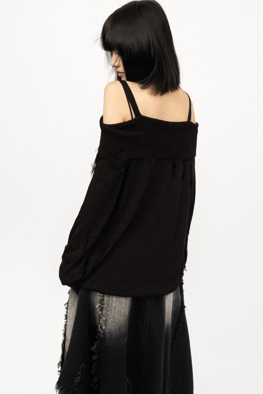 Black Off-Shoulder Knit Blouse