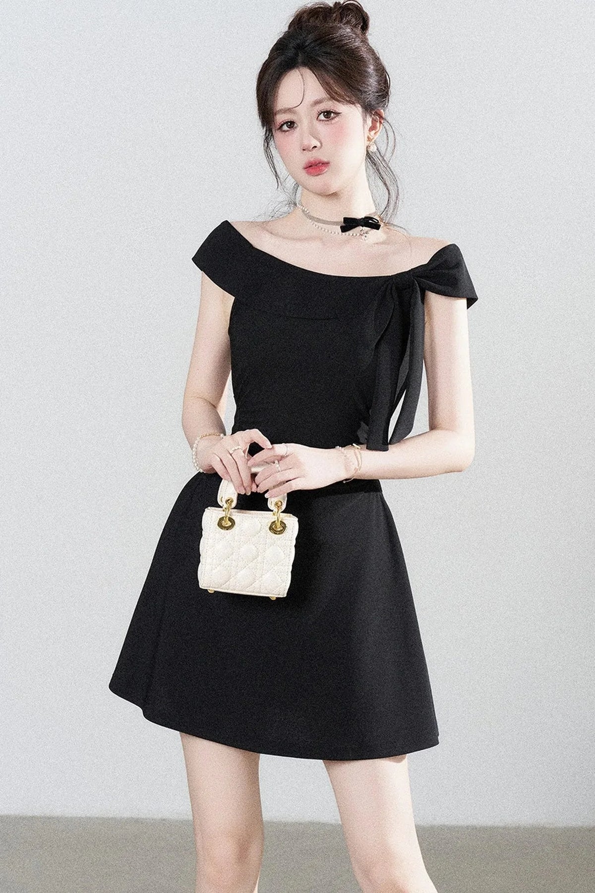 Black Off-Shoulder Knit Dress