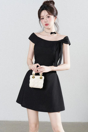 Black Off-Shoulder Knit Dress