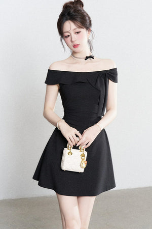 Black Off-Shoulder Knit Dress
