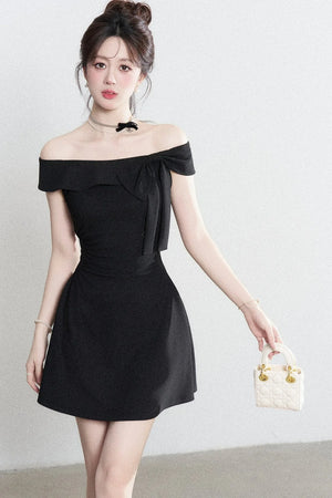 Black Off-Shoulder Knit Dress