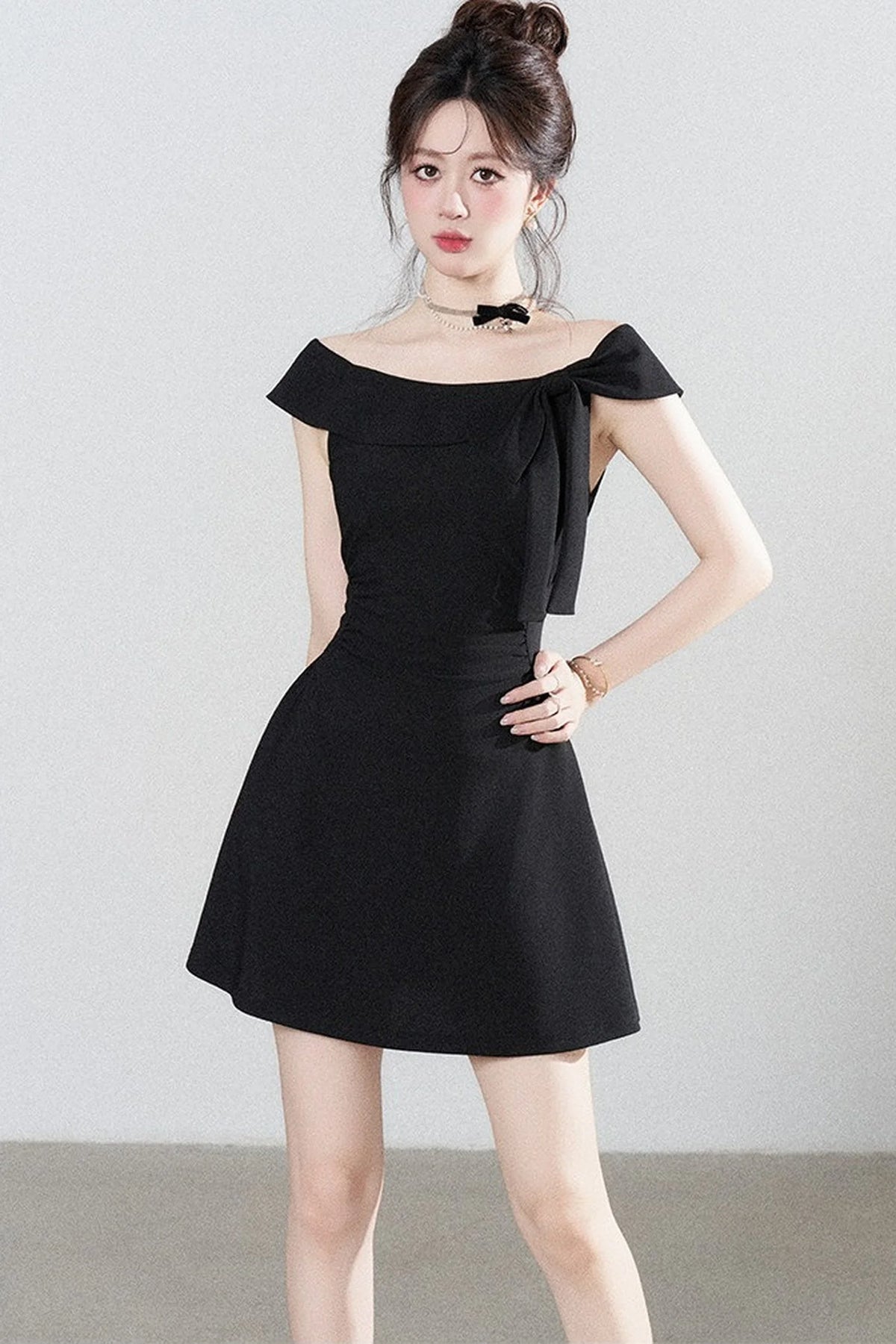 Black Off-Shoulder Knit Dress