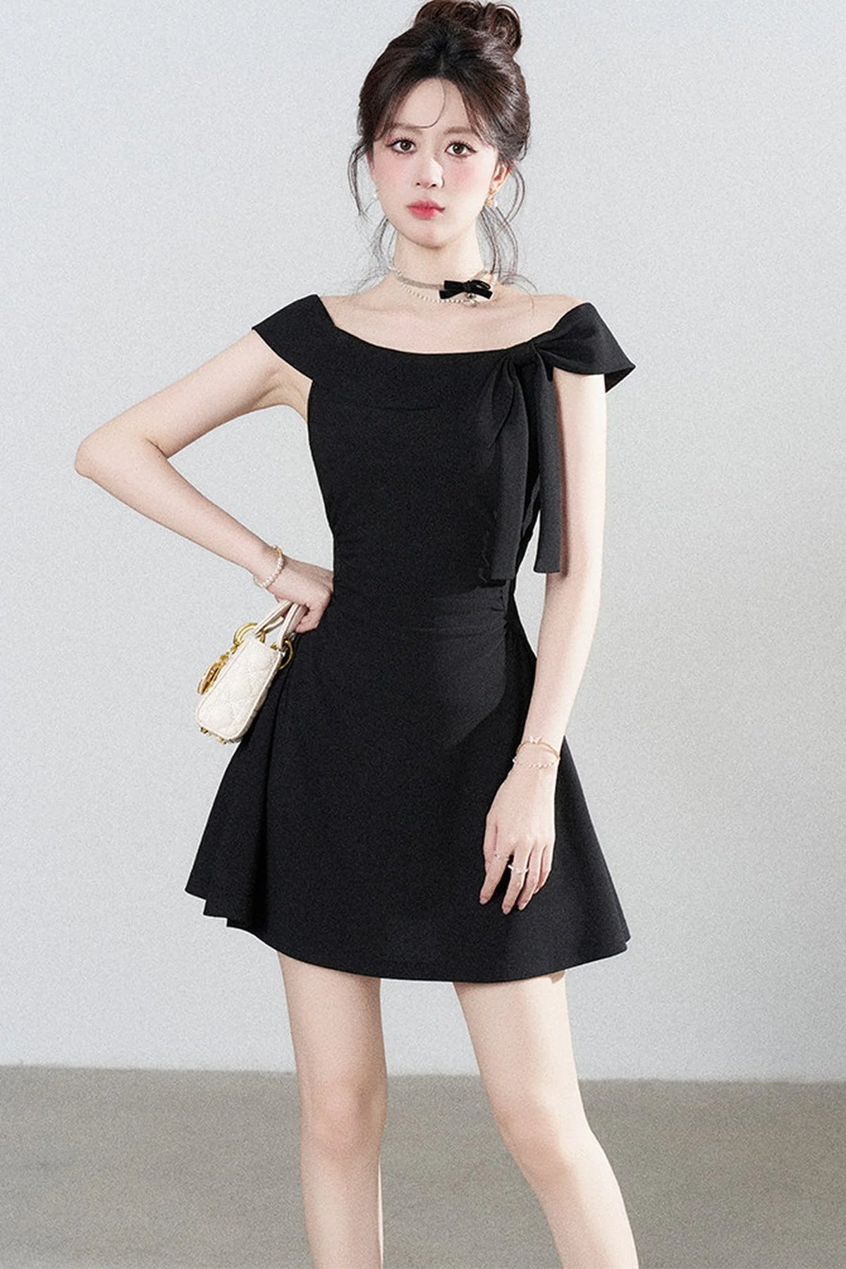 Black Off-Shoulder Knit Dress