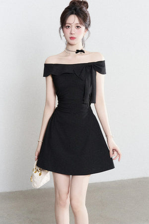 Black Off-Shoulder Knit Dress