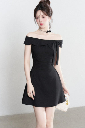 Black Off-Shoulder Knit Dress