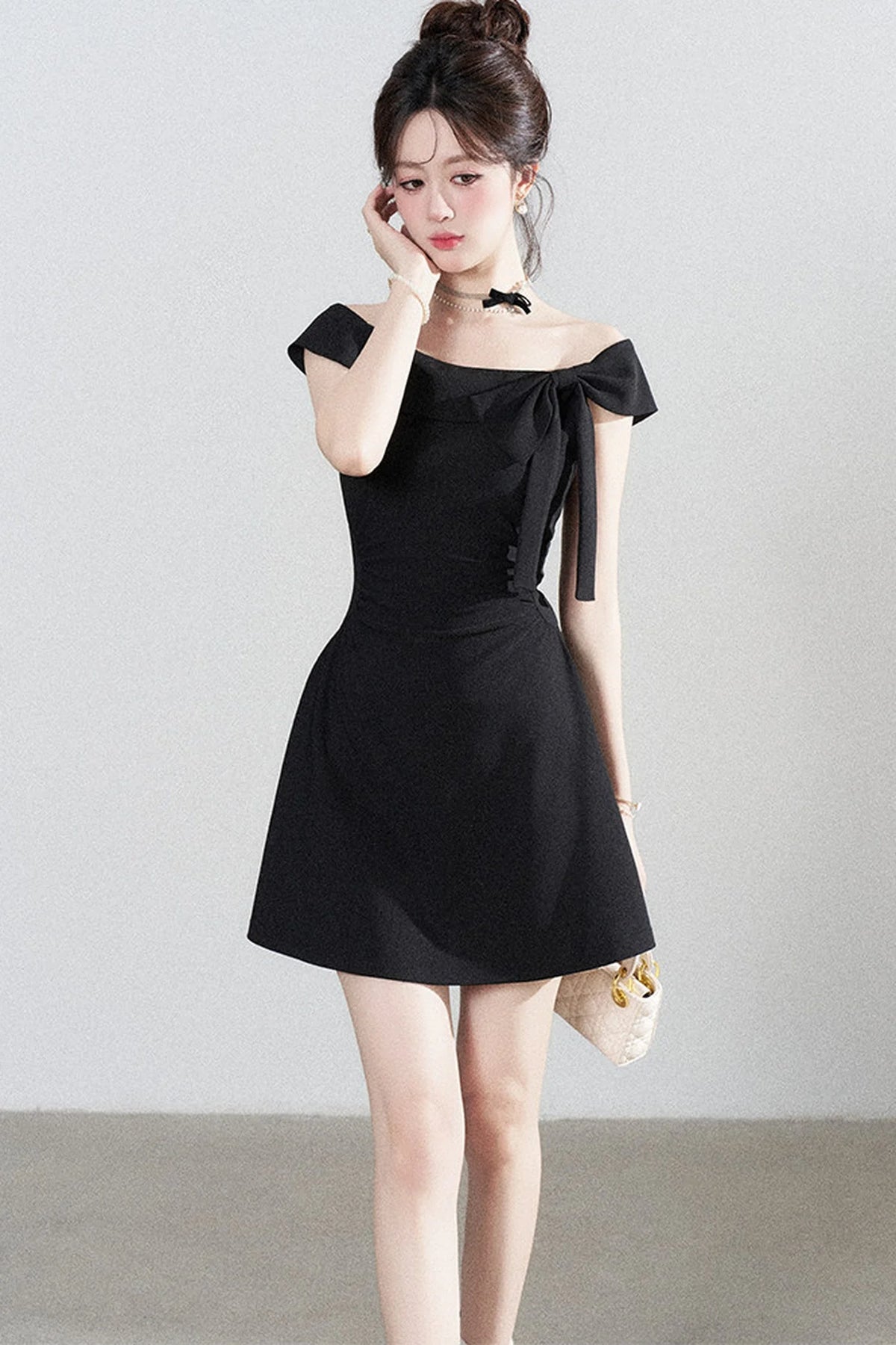 Black Off-Shoulder Knit Dress