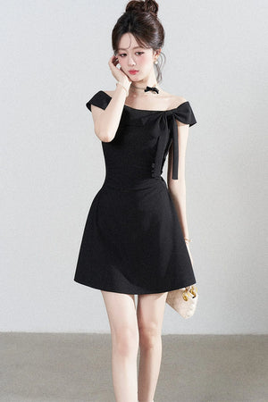 Black Off-Shoulder Knit Dress