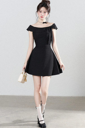 Black Off-Shoulder Knit Dress