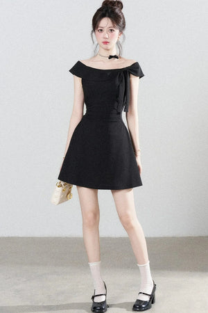 Black Off-Shoulder Knit Dress