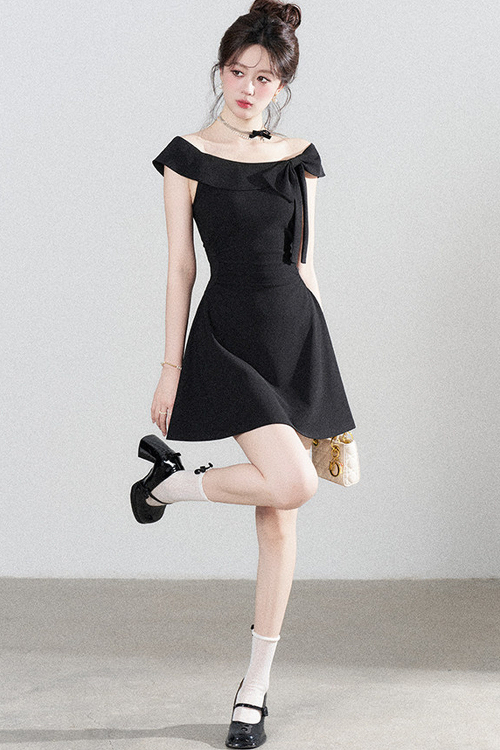 Black Off-Shoulder Knit Dress