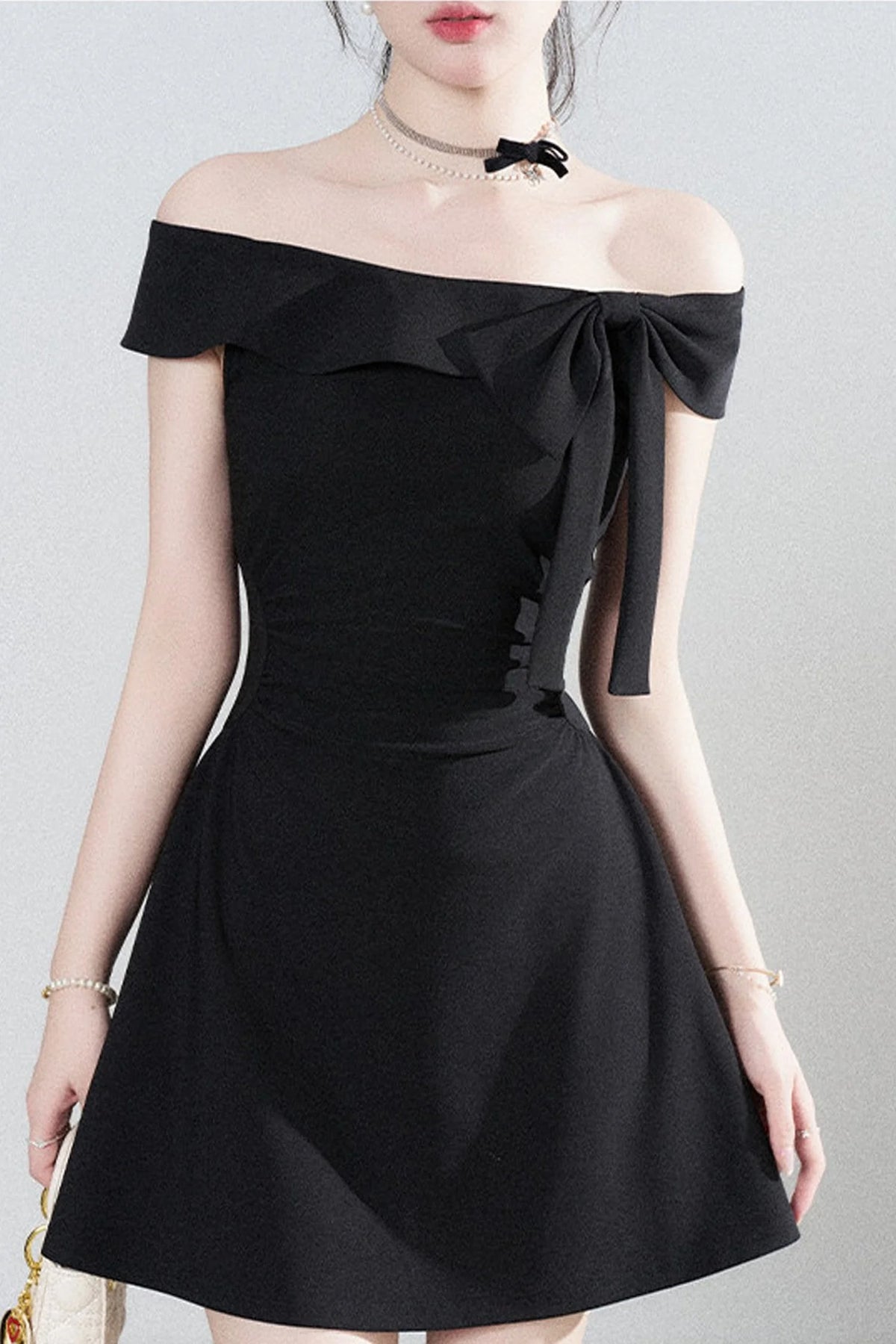 Black Off-Shoulder Knit Dress