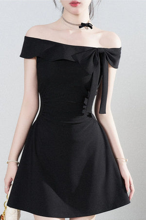 Black Off-Shoulder Knit Dress