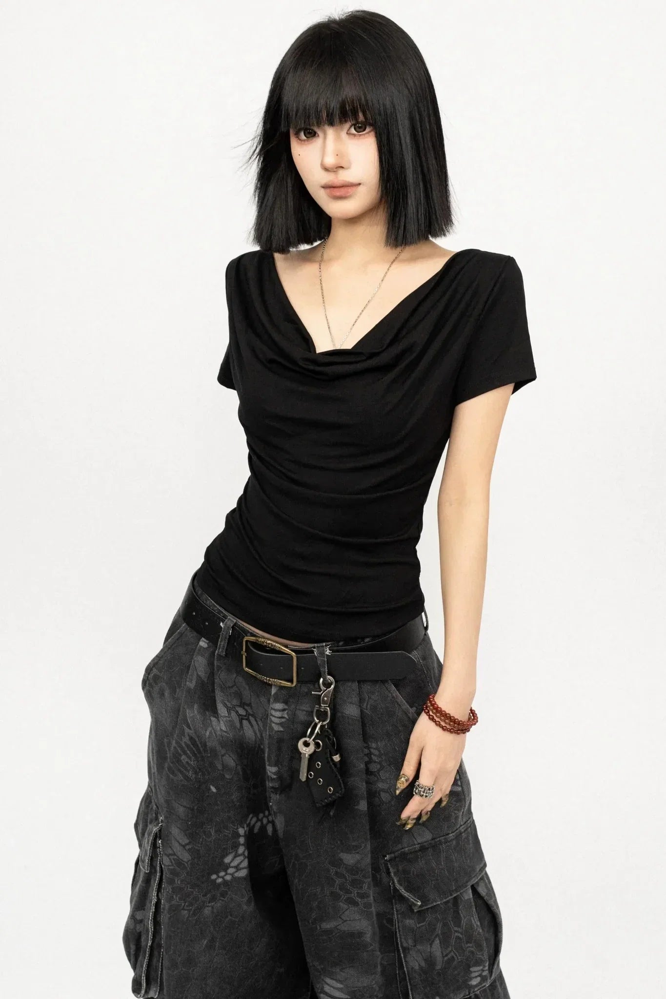 Black Off-Shoulder Slimming Top