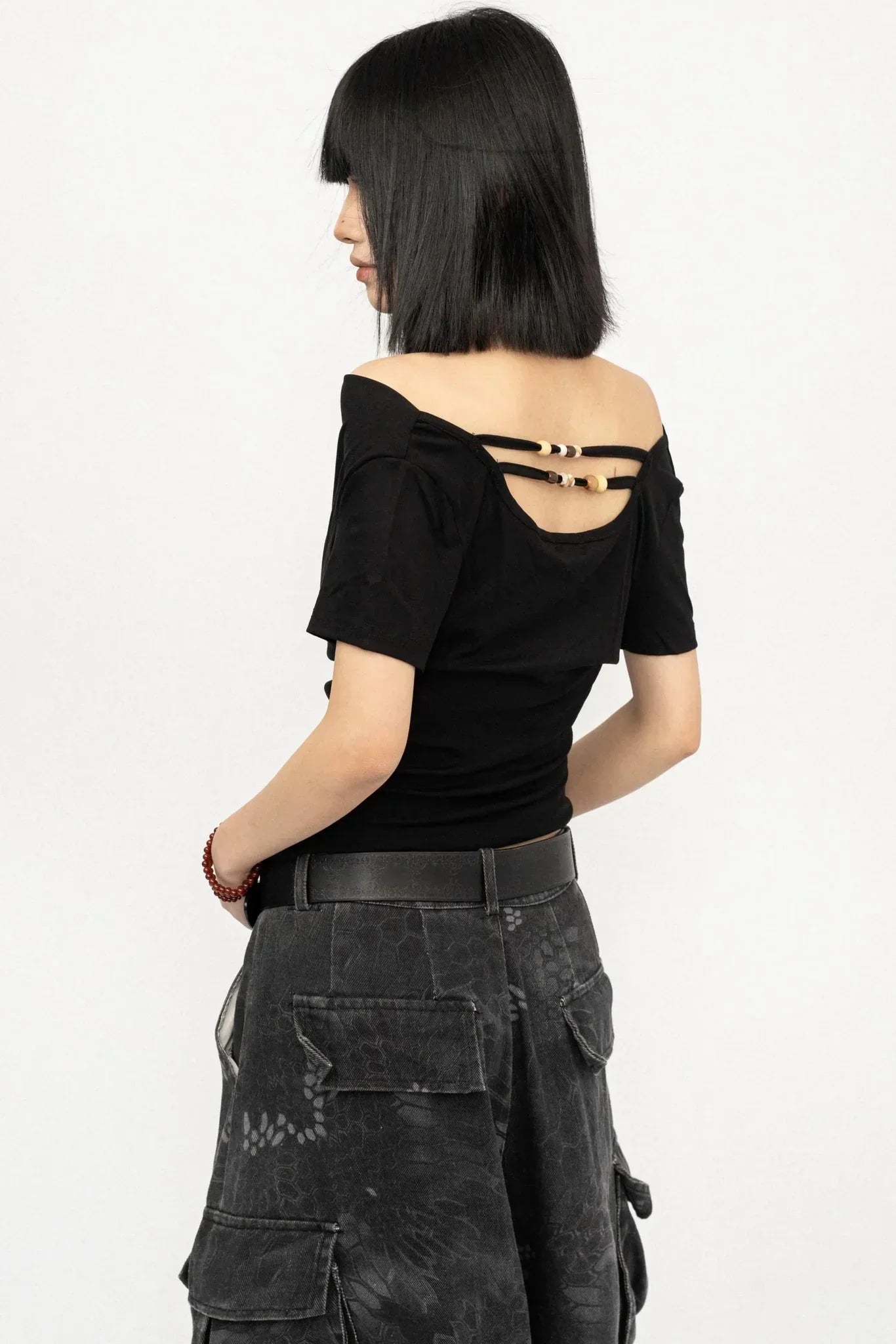 Black Off-Shoulder Slimming Top