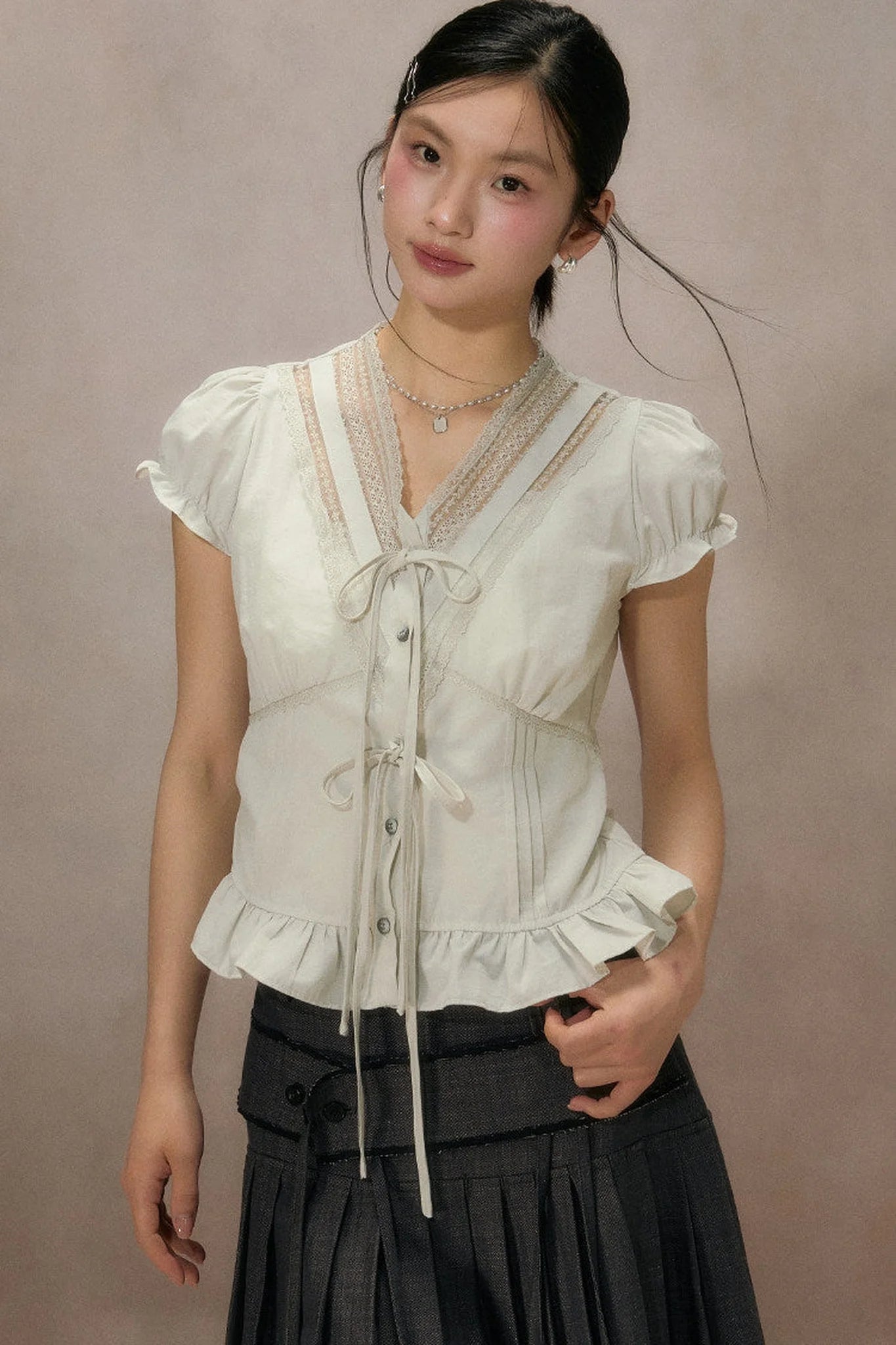 Black Plaid Ruffled Blouse