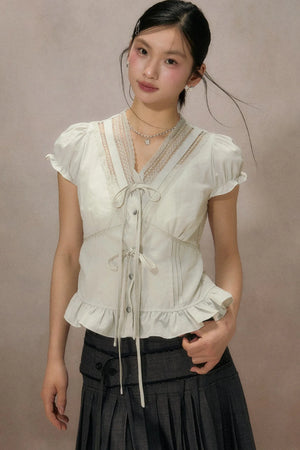 Black Plaid Ruffled Blouse