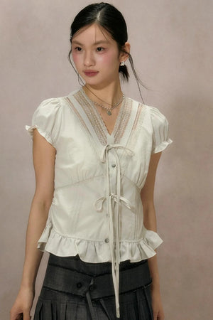 Black Plaid Ruffled Blouse