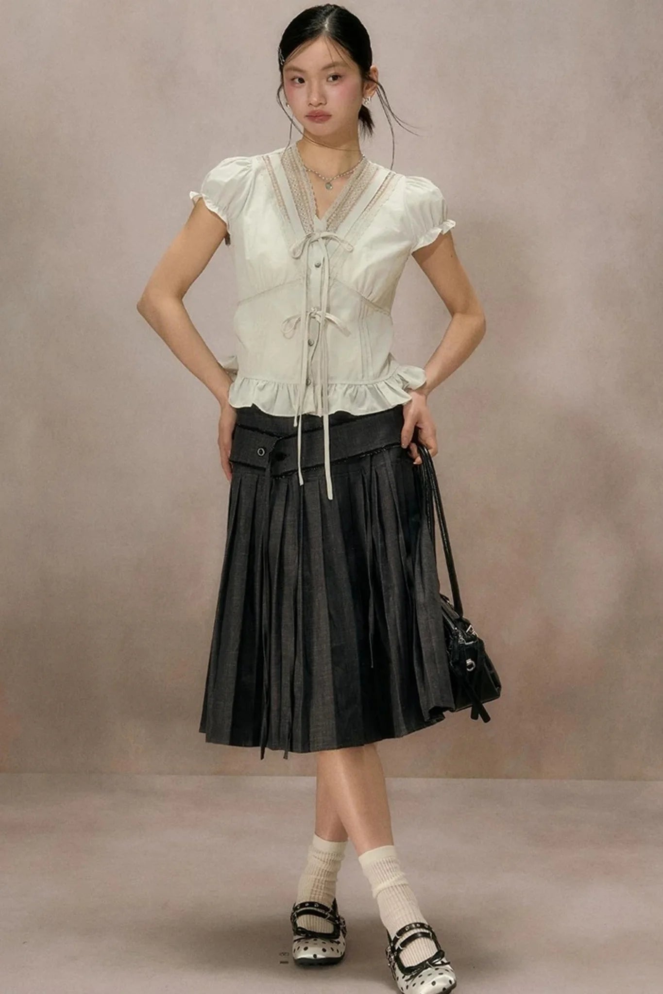 Black Plaid Ruffled Blouse