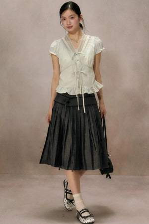Black Plaid Ruffled Blouse