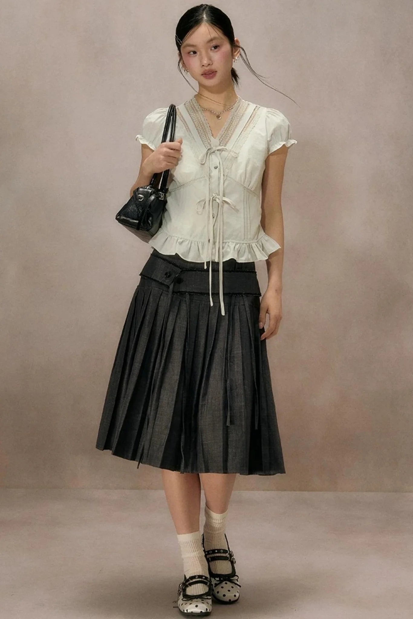 Black Plaid Ruffled Blouse