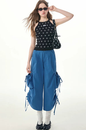 Black Polka Dot Knit Halter Top