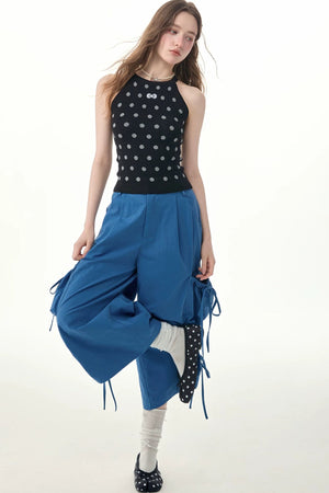 Black Polka Dot Knit Halter Top
