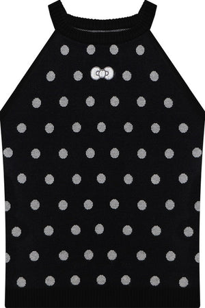 Black Polka Dot Knit Halter Top
